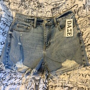 Daze Women's Distressed Blue Jean Shorts